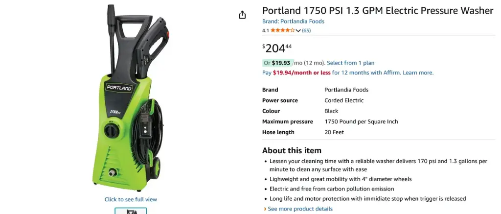 Screenshot 2025-08-16 at 21-10-47 Portland 1750 PSI 1.3 GPM Electric Pressure Washer Amazon.ca Patio Lawn & Garden.webp