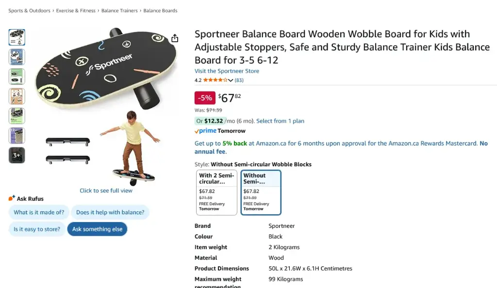 Screenshot 2025-08-16 at 21-34-21 Sportneer Balance Board - Wobble Board with Adjustable Stoppers and Wheels - Balance Trainer to Improve Balance Surf Trainer and Physiotherapy - Small Size Especially for Children Balance Boa[...].webp
