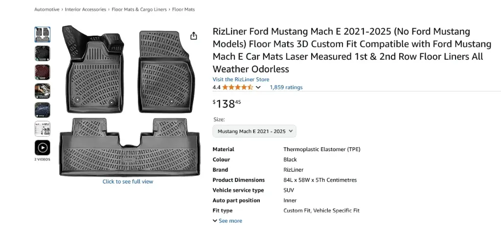 Screenshot 2025-08-23 at 00-07-15 RizLiner Ford Mustang Mach E 2021-2025 (No Ford Mustang Models) Floor Mats 3D Custom Fit Compatible with Ford Mustang Mach E Car Mats Laser Measured 1st & 2nd Row Floor Liners All Weather Odo[...].webp