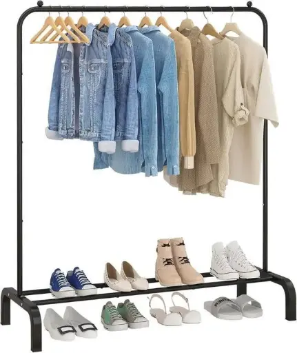 PORTABLE SINGLE ROD GARMENT RACK, BLACK